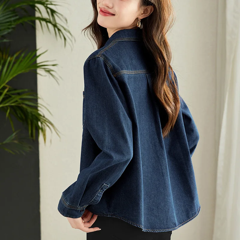 Directly From The Manufacturer, Niche Design Heavy-Stitched Denim Shirt Women, Stylish Suitable For Commuting, Loose-Fitting And