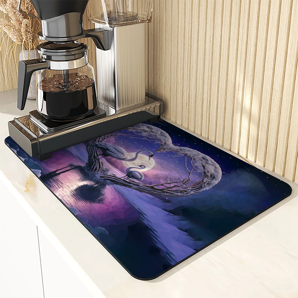 1pc Drying Mat Swan Marine Fish Non-Slip Absorbent Mat Tableware Kitchen Counter Drain Mats Placemats for Table