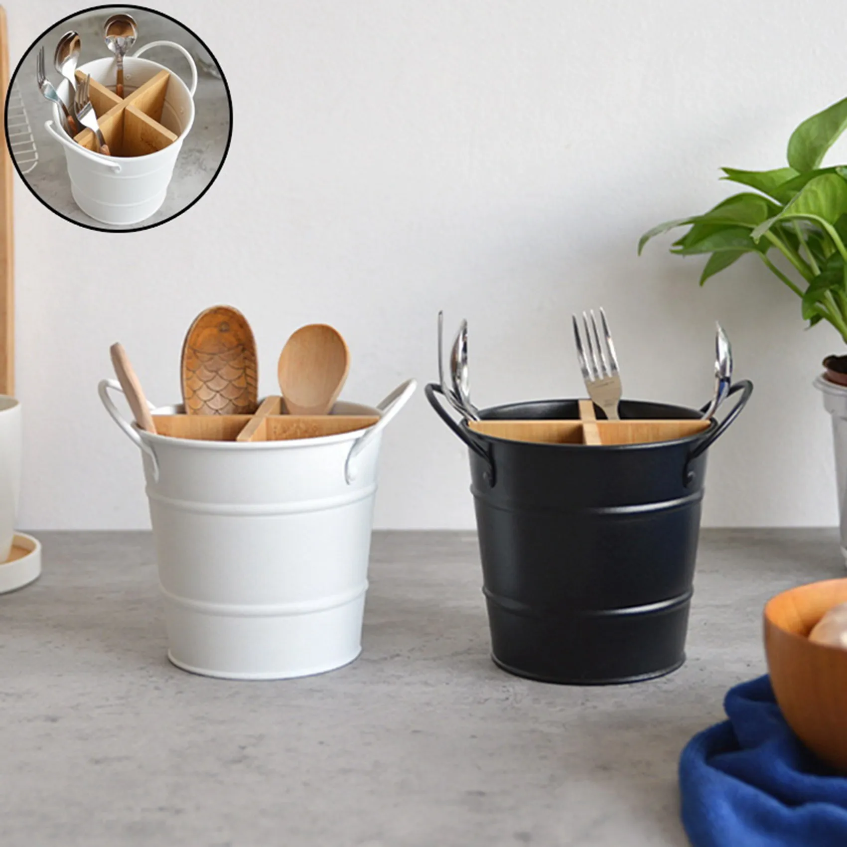 Organizador de cubiertos de cocina, soporte de almacenamiento, cuchara, tenedor, palillos, utensilios de cocina, Cubo de herramientas de cocina, negro