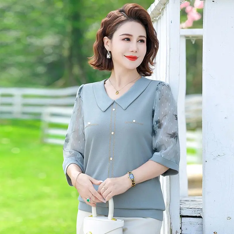 夏の新作ミッドスリーブTシャツファッショナブルな女性のトレンディなベーストップ