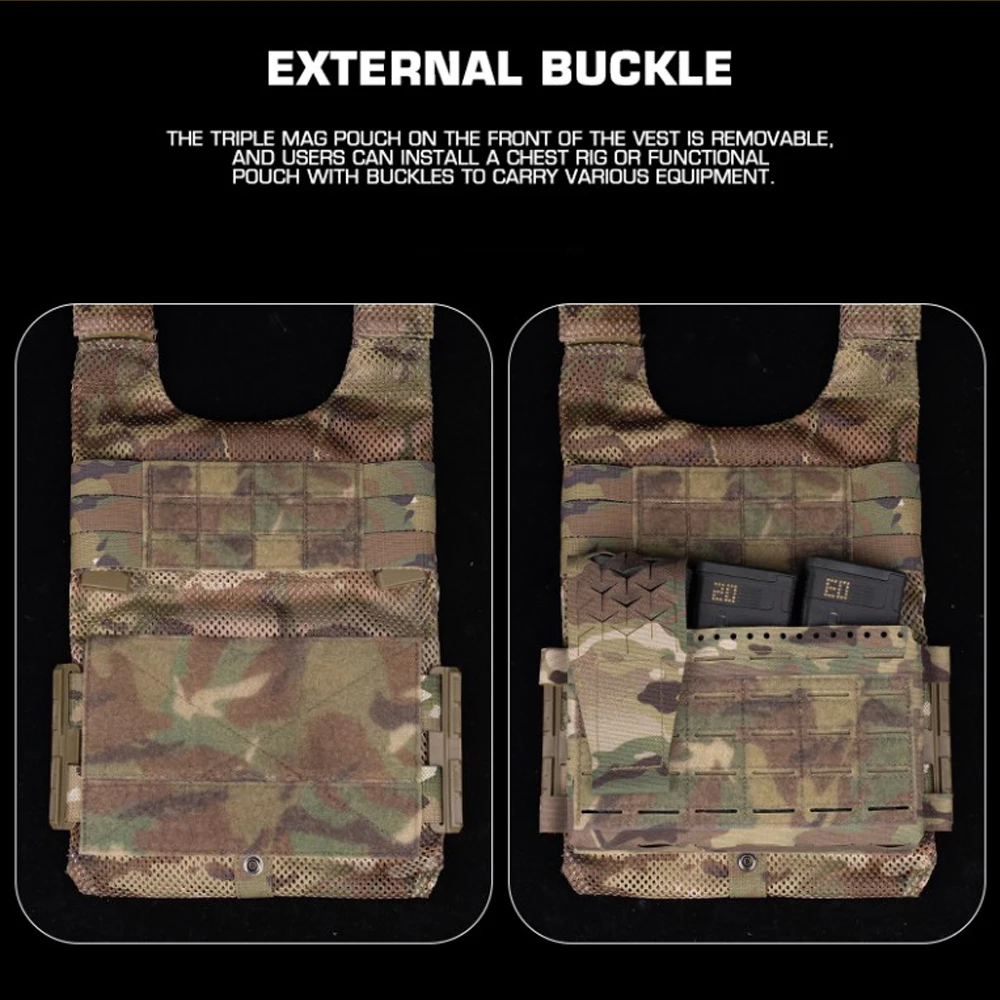 Imagem -04 - Quick Release Tactical Plate Carrier Caça Vest Traseira Overt Cummerbund com Triplo Mag Bolsa Airsoft Otb Lv119