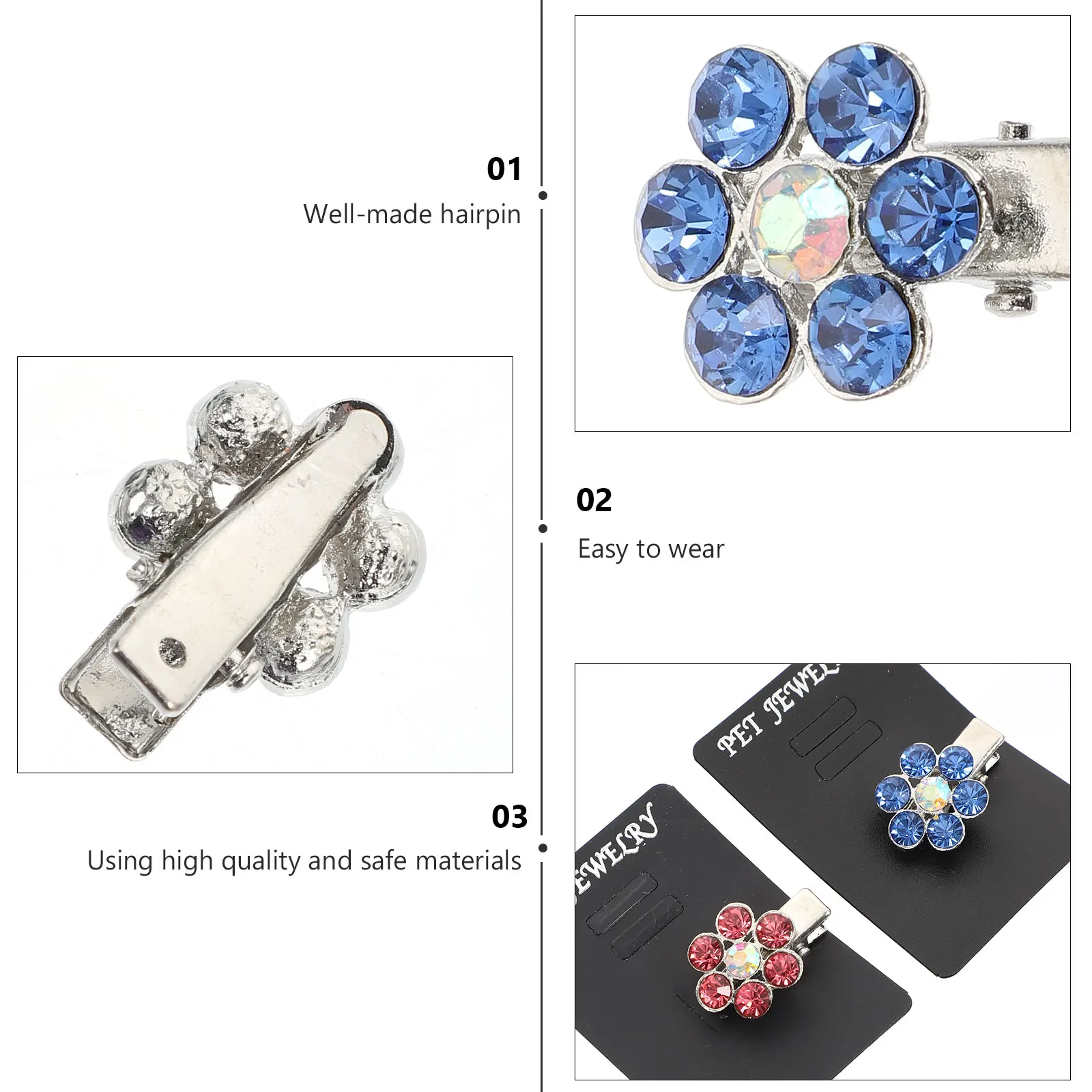 

2pcs Pet Hairpins Dog Cat Accessories Crystal Hair Clips Delicate Pet Headdress Supplies Flower Shaped Durable Chic Hair Clip