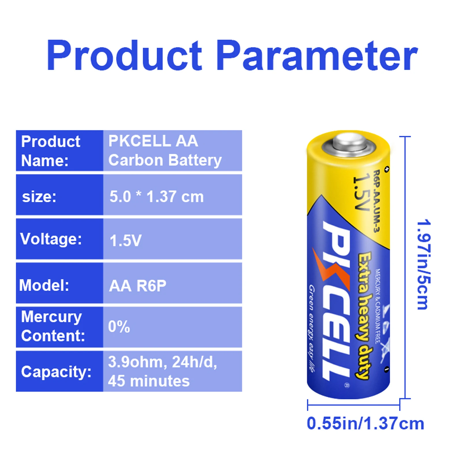 PKCELL 200PCS 1.5v AA Zinc-Carbon Battery R6P 1.5V UM3 Heavy Duty Primary Batteries For Motion Detector MP3 Walkman