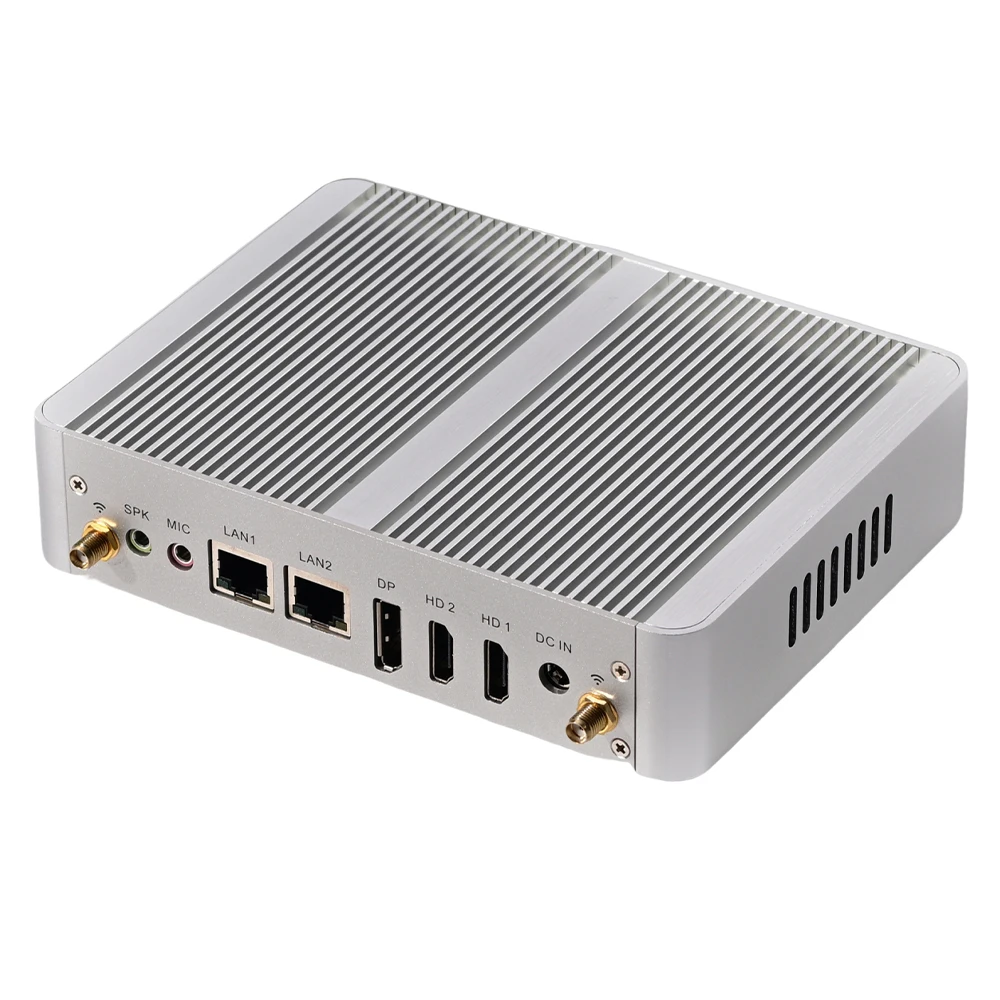Mini PC sin ventilador con altavoz Intel N100 N95 Dual LAN Dual HD DP 4K 60Hz Triple pantalla DDR4 WiFi Win 10/11 ordenador de escritorio pequeño
