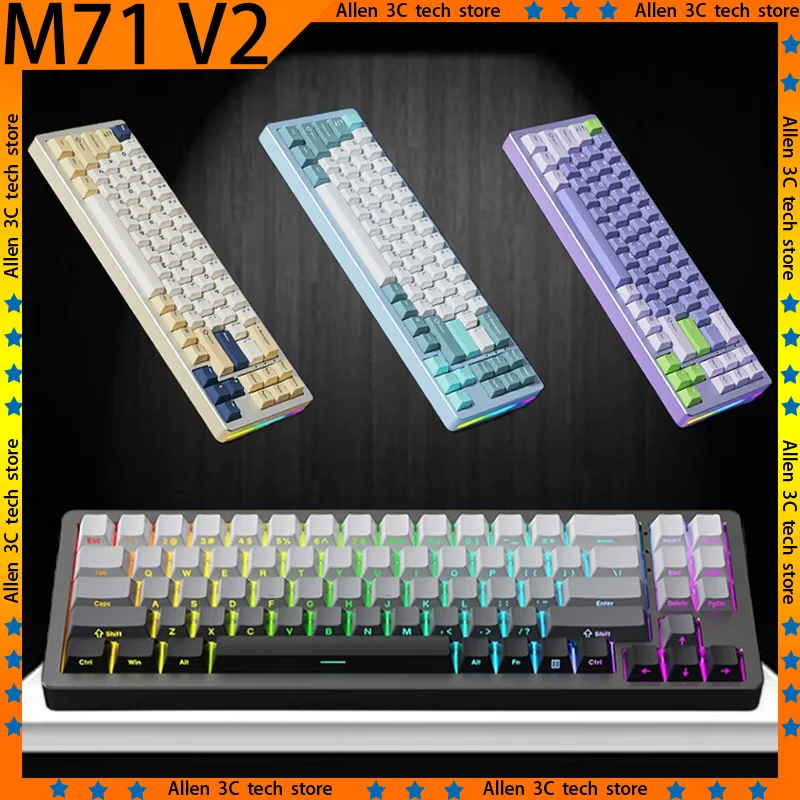 Xinmeng M71 V2 Mechanical Keyboard Wireless 3-Mode Bluetooth 2.4G Aluminium Alloy RGB Hot Swap Laptop Gamer PC Gaming keyboard