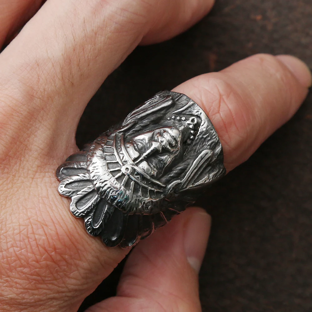 Vintage Indian Chief Rings For Men 316L Stainless Steel Biker Men\'s Ring Huge Punk Hip Hop Ring Fashion Jewelry Gift