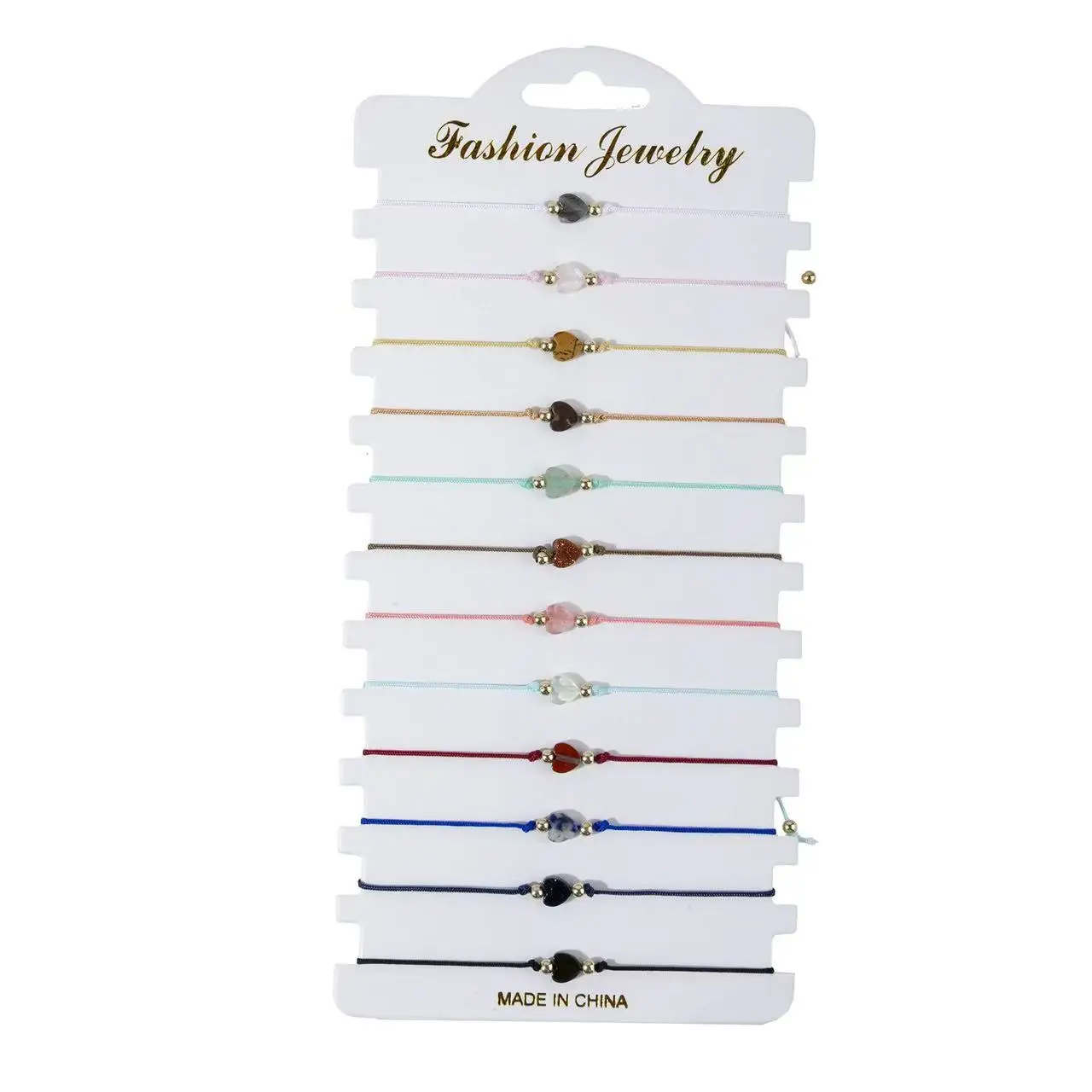 12-piece Set of Simple Heart-shaped Natural Stone Woven Adjustable Women's Bracelet