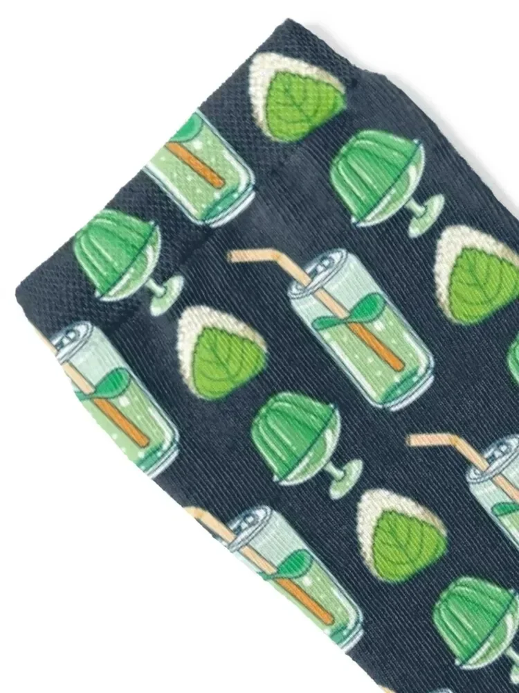 Assorted Green Tea Desserts - Green Soda, Jello and Onigiri Socks kawaii Soccer Socks Female Men's