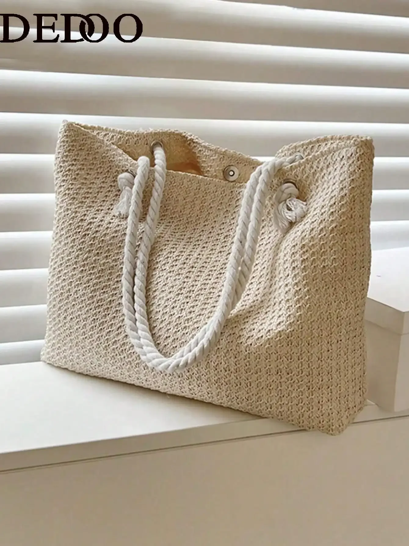 

Dedoo Large Capacity Woven Tote Bag, Lightweight Shopping Shoulder Bag, Summer Travel Essential, Women's Vacation Handbag Backpack, Portable ,Holiday