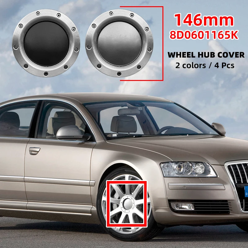 

4pcs 146mm 8D0601165K Grey Black Wheel Center Hub Caps Rim Caps Emblems Badge logo for audi Quattro TT A2 A3 A4 A8 S6 Q5 Q7 RS6