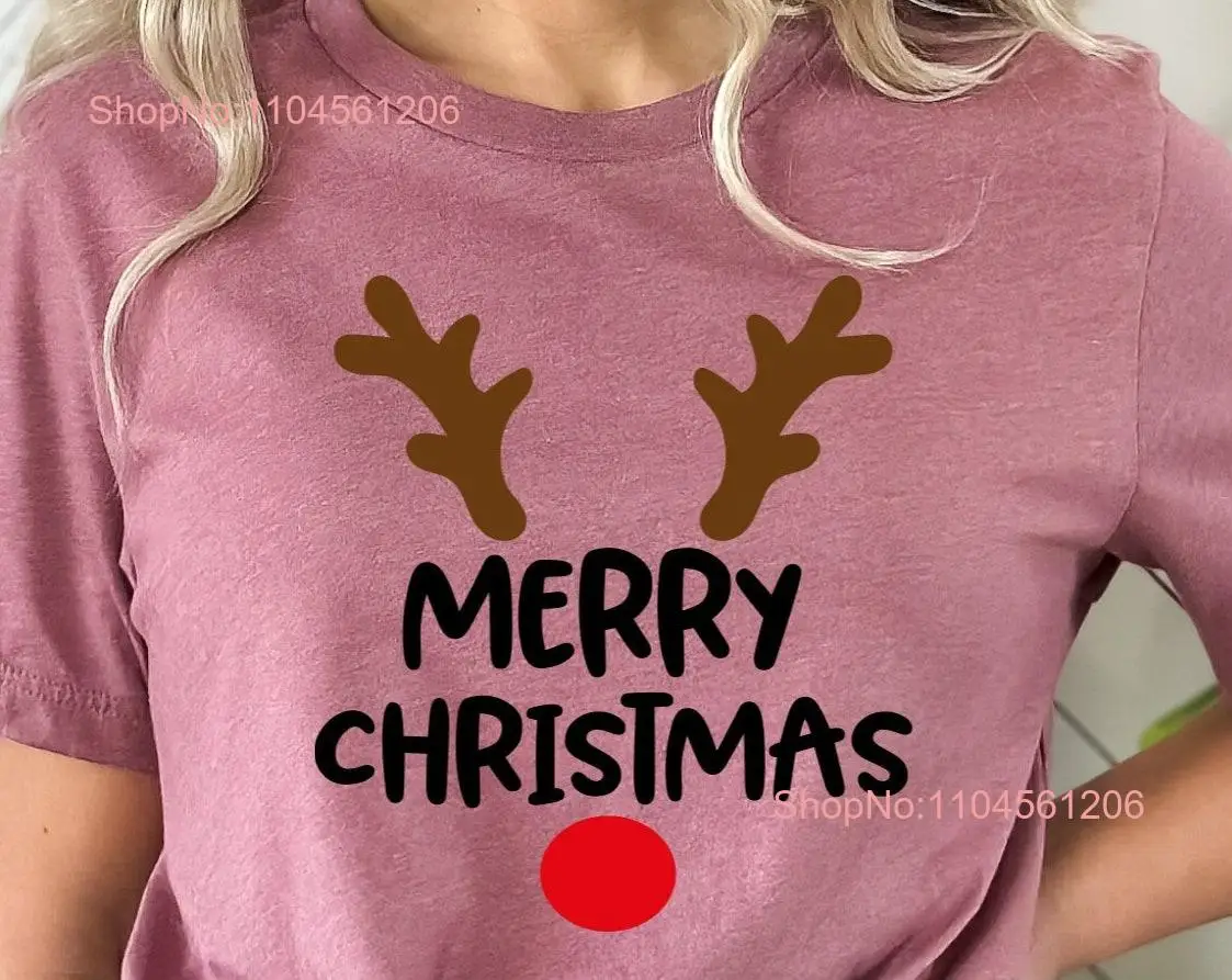 

Рождественская футболка с оленями, выглядывающая Merry Family, рождественские рога с длинными или короткими рукавами