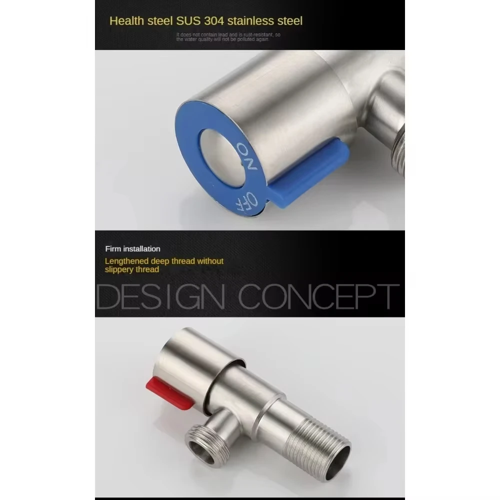 صمام مثلث المرحاض صمام إيقاف المياه صمام سخان المياه الفولاذ المقاوم للصدأ للحمامات المطابخ شرفات اكسسوارات المرحاض #4