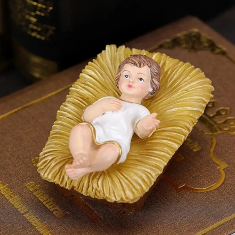 Jesus Resin Figurine Child Jesus In A Manger Nativity Figurine Religious Christmas Decoration For Living Room Bedroom Bookshelf