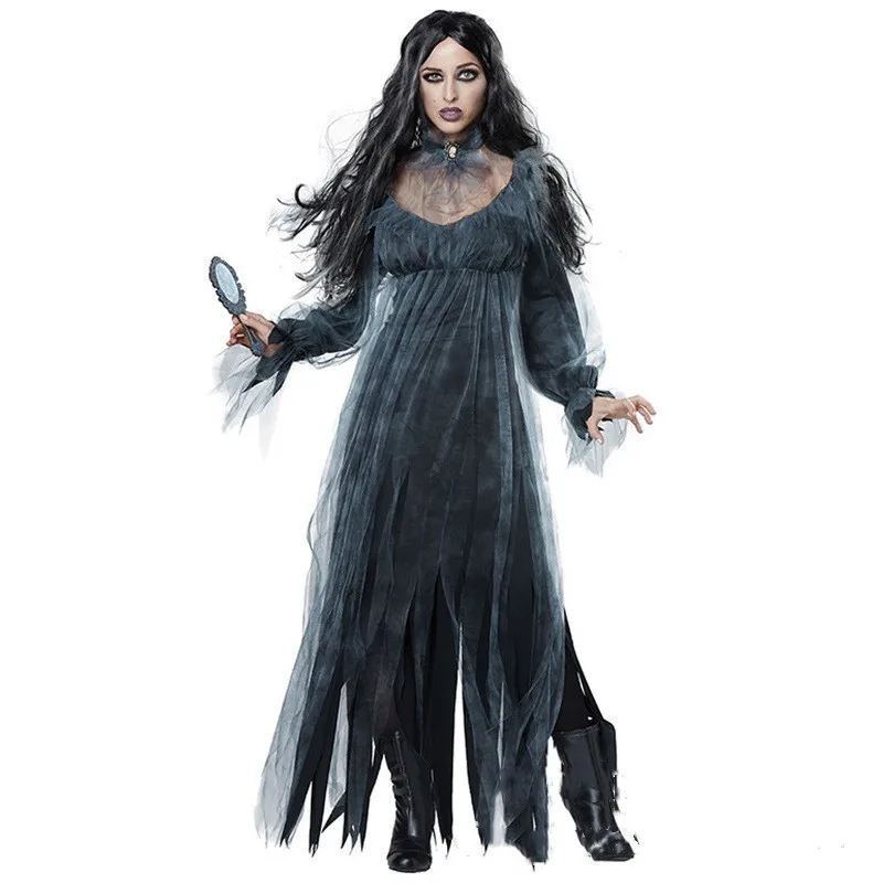 loween Costume Fantasma Sposa Strega Mantello Cosplay Abbigliamento tradizionale etnico per spettacoli teatrali da donna