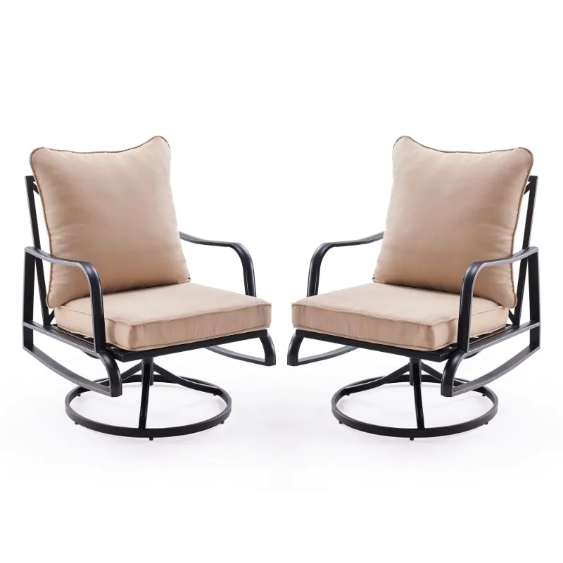 

Beige Outdoor Swivel Patio Chairs Set of 2 with Cushions Metal Frame Lounge Chairs for Garden Backyard Outdoor Furniture