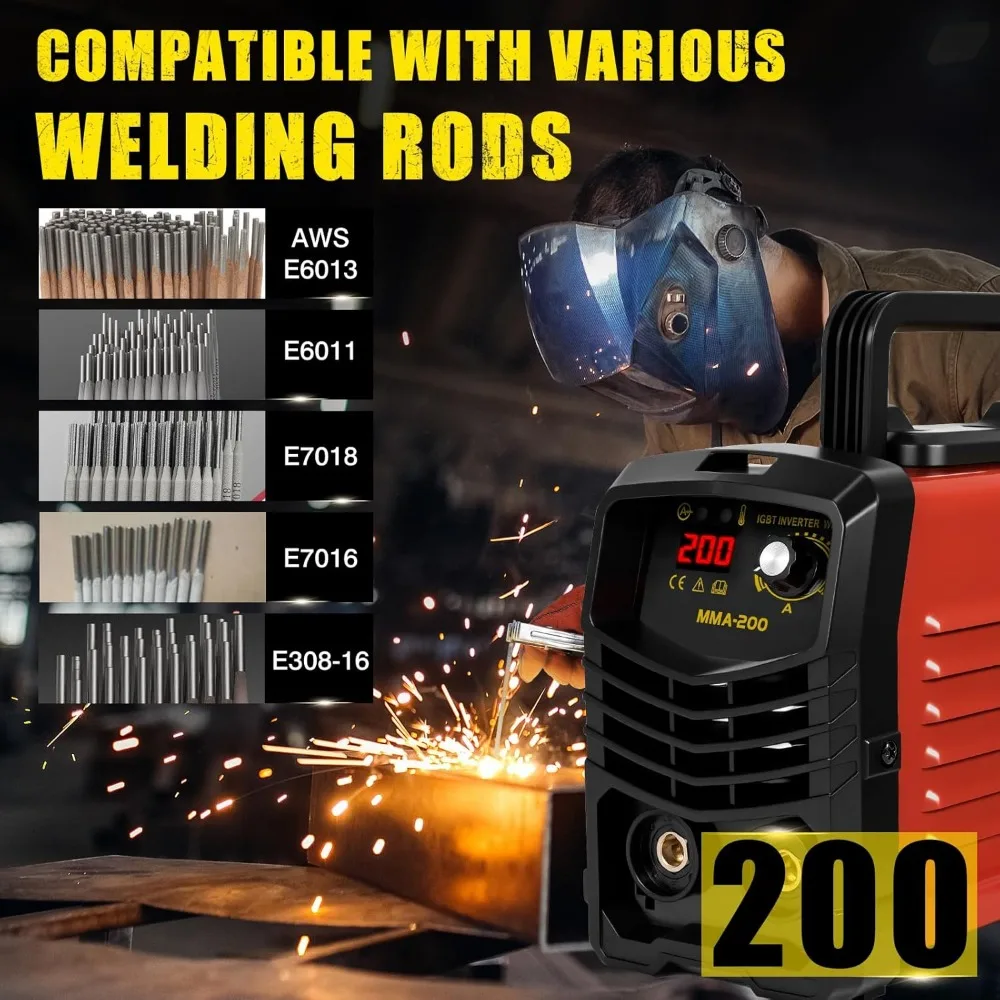Saldatore portatile ad arco da 110 V, 200 A con controllo sinergico e avviamento a caldo, kit tutto in uno per il fai da te domestico