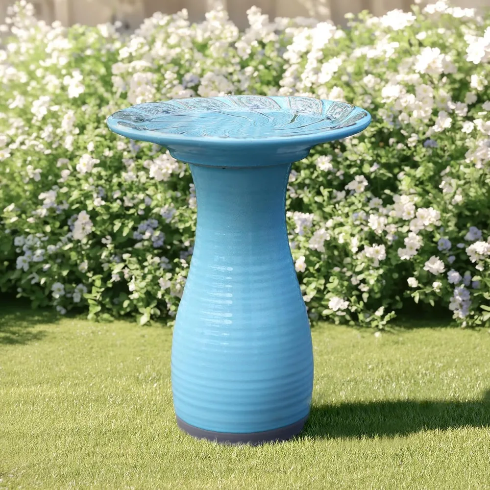 

20 Inch Ceramic Bird Bath for Outside, Elegant Tall Outdoor Bird Bath, Lightweight Pedestal Glazed Birdbaths