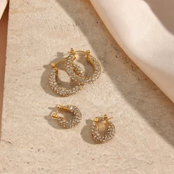 E.B.belle New Delicate Quality Luxury 3A Zircon Hoop Earrings Stainless Steel Jewelry 18K Gold Plated Clear Crystal Earrings