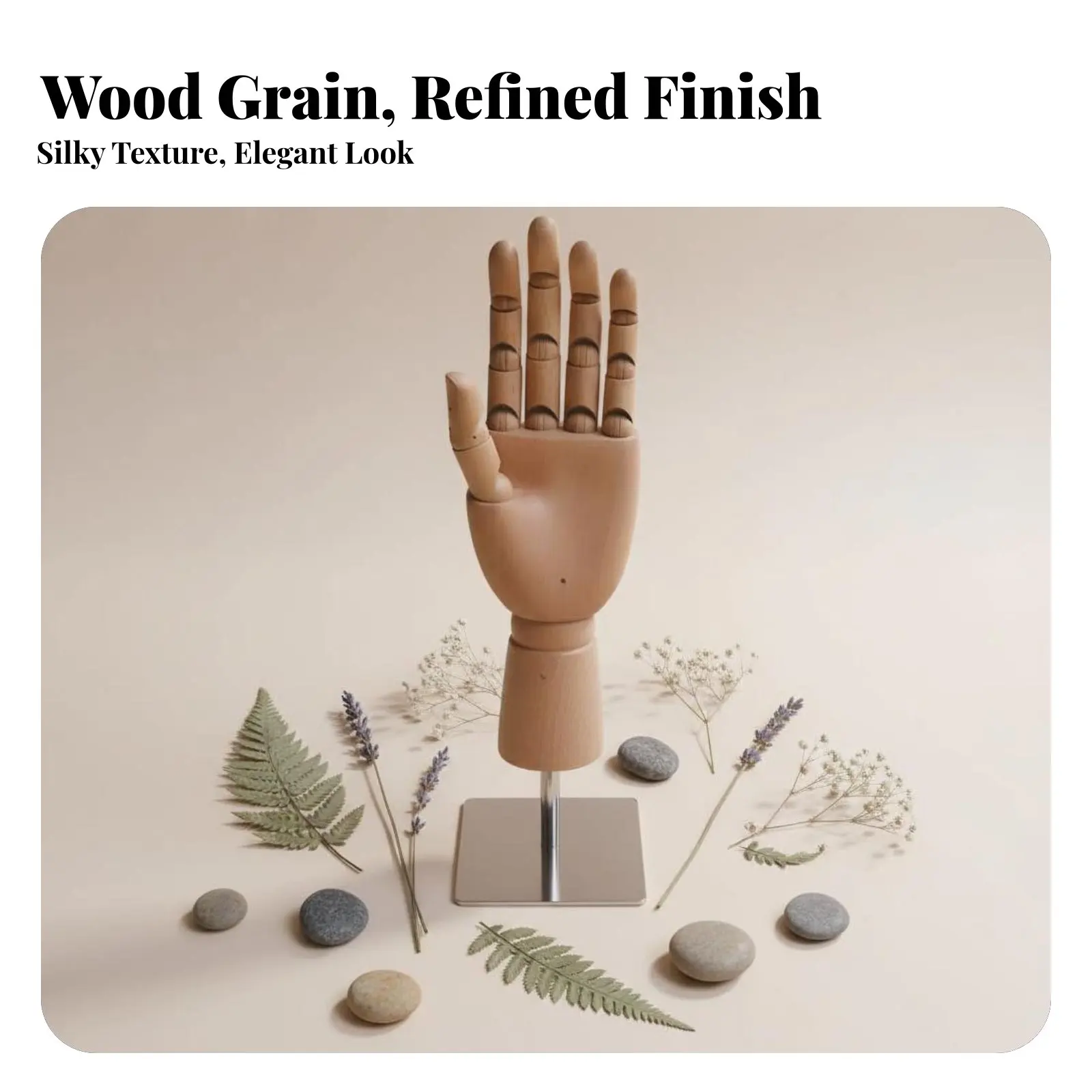 Wooden Hand Mannequin, Flexible Joints, Metal Base, Wallet, Bracelet, Eyewear, Jewelry Display, Random Hand