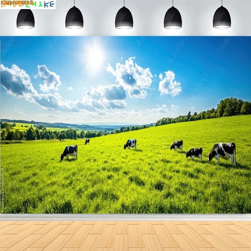 

Green Wheat Field Blue Sky Photography Backdrops Prop Pastoral Scenery Landscape Forest Blooming Rapeseed Photo Background BU-02