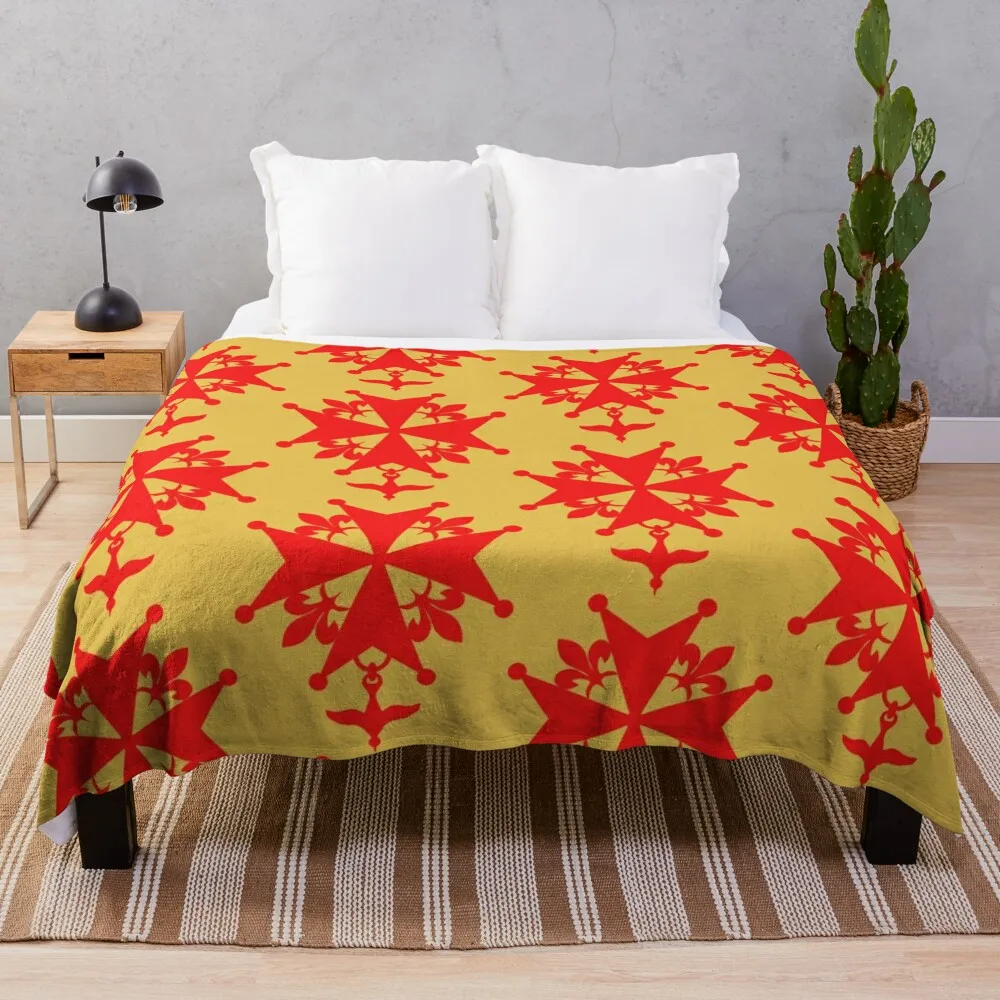 

Huguenot Cross in reddish orange, design by Syryatsu Throw Blanket Bed Luxury Blankets