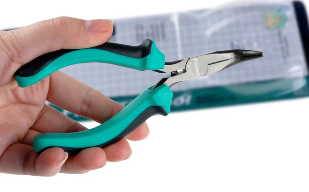 Pro'sKit PM-755 5-Zoll Zweifarbige Rutschfeste, Verschleißfeste Mini-Gebogene Spitzzange, Schneidzange, Drahtschneider, Handwerkzeug – Detail 11