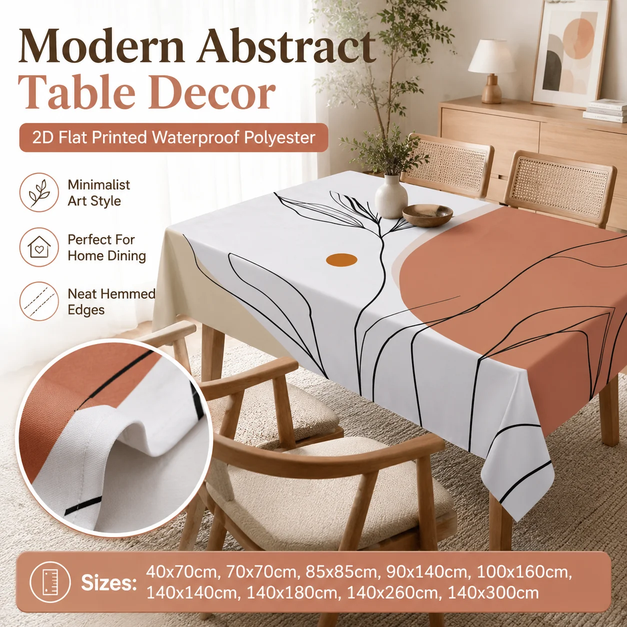 

Minimalist Boho Abstract Table Cloth Waterproof Polyester 2D Flat Printed Wipeable Table Cover For Kitchen Banquet Decor