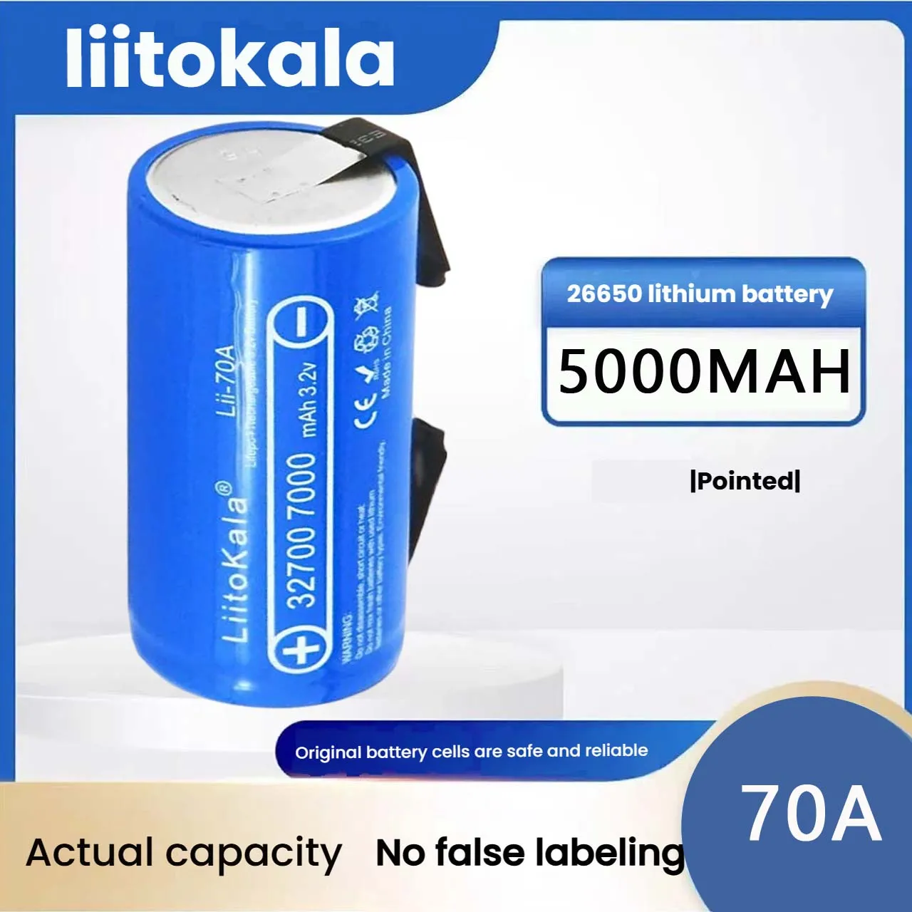 

1-6PCS LiitoKala Lii-70A-N 7000mah High Power 3.2V 32700 7000mAh Battery LiFePO4 + Nickel Sheets（Max Current Discharge：6C）