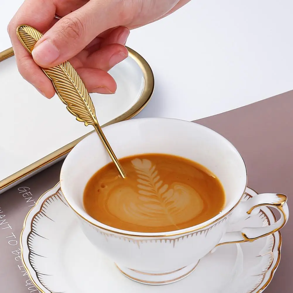 Durable 304Stainless Steel Creative Modern Fashionable Eye-catching Coffee Mixing Spoon Coffee Spoon Feather Shape Handle