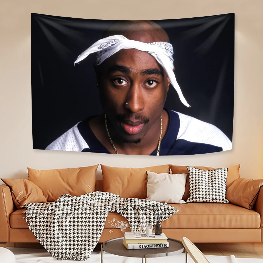 Rapper Tupac 2pac Tapestry Pop Singer Wall Hanging Bedroom Dormitory Background Cloth Home Decor Aesthetics Festival Gift