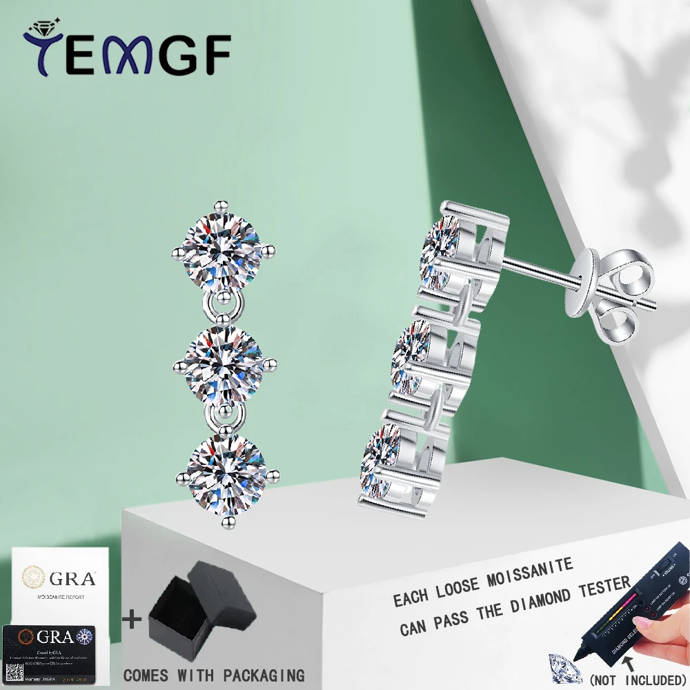 

TEMGF Full 5mm Moissanite/Zircon Tassels Earrings S925 Sterling Silver Long Ear Studs for Women Girls Fashion Fine Jewelry Gifts