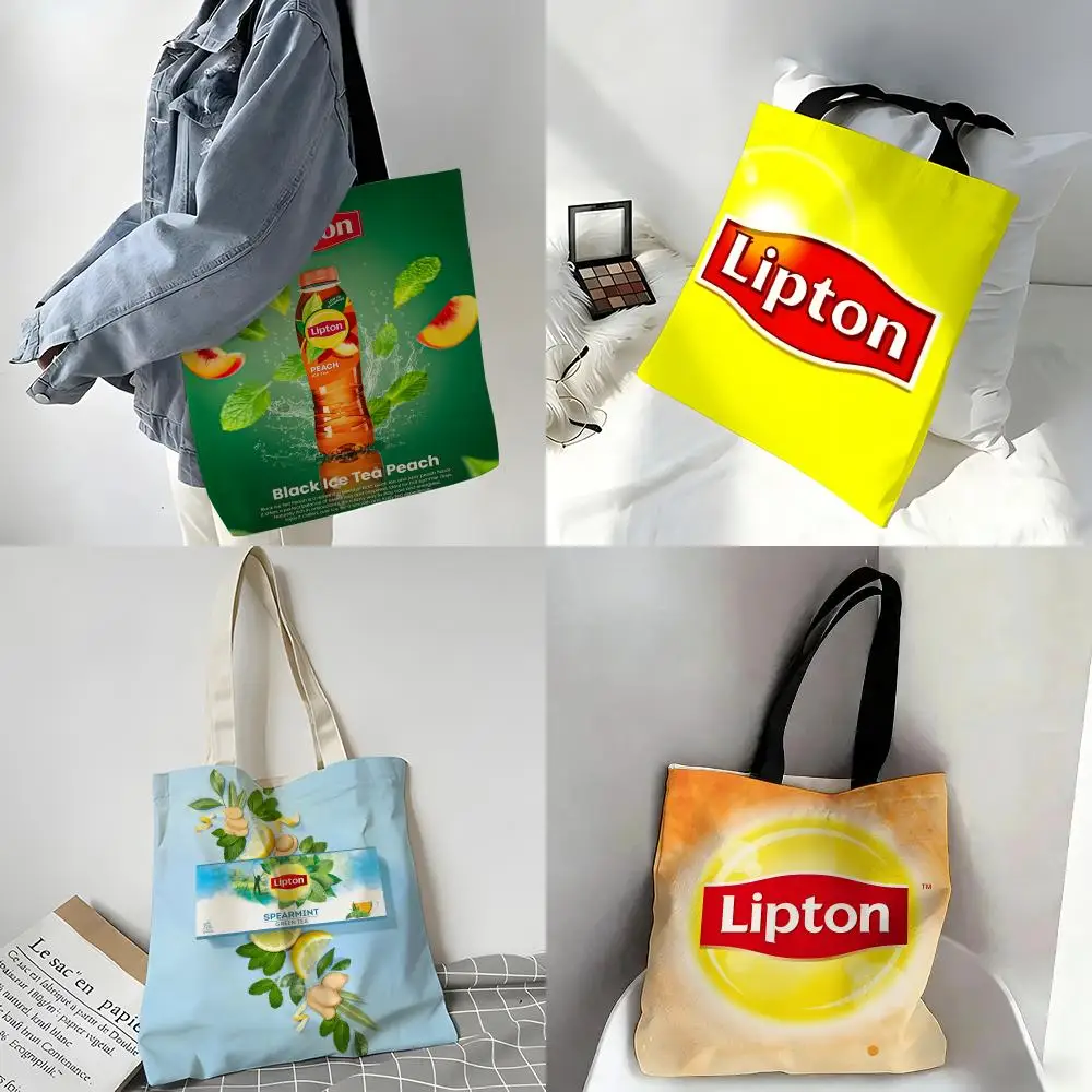 Bolsas de almacenamiento, bolso de hombro portátil informal, bolsa de compras ligera, bolsa de lino reutilizable, tés e infusiones LIPTON