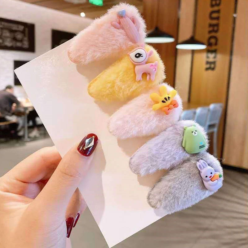 Teenage Girls Cute Plush Hairpins Sandwich Mink Wool Children's Hairpin Water Drop Clips Stylish Hair Accessories for Kids