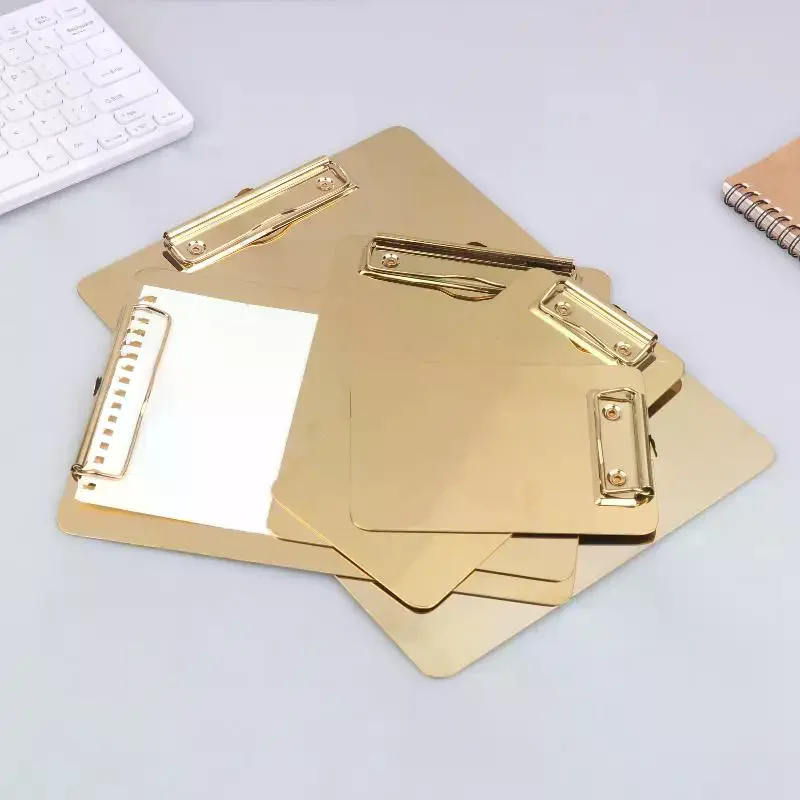 

Golden Stainless Steel Writing Clipboard Document Stationery Paper Organizer With Metal Clip For Office School Supplies