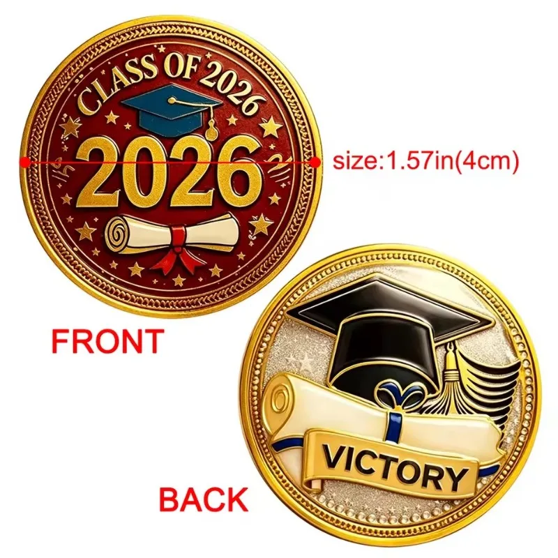 1pc Class of 2026 Commemorative Coin Graduation Victory Challenge Coin Collectible Medal Graduation Souvenir Congratulation Gift