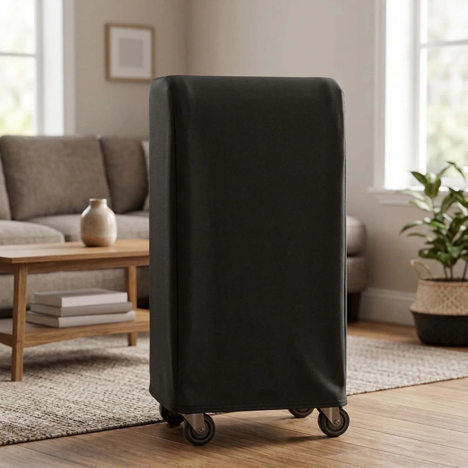 Portable Air Conditioner Cover 40x46x75cm Black Elastic Dust Bag With Remote Pocket And Strap For Mobile AC Unit Storage