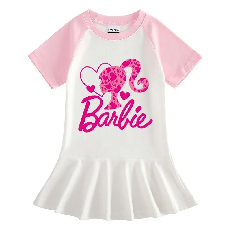 Vestido Barbie kawaii para meninas, manga curta, saia princesa fofa, saia preppy, roupas casuais finas, presente de moda verão, 2024