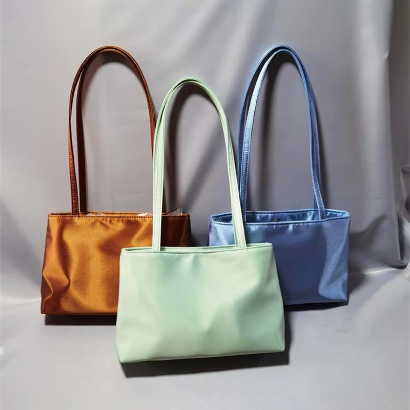 New Luxury Silk Satin Shoulder Bags for Women,Fashion Designer Square Underarm Bag Commuter Bag Contrasting Color Macaron Totes