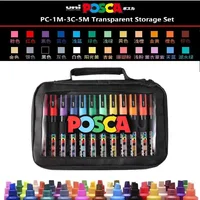 Uni Posca-rotulador de Arte, papelería, bolsa de almacenamiento transparente, conjunto de pintura portátil, suministros profesionales impermeables para estudiantes