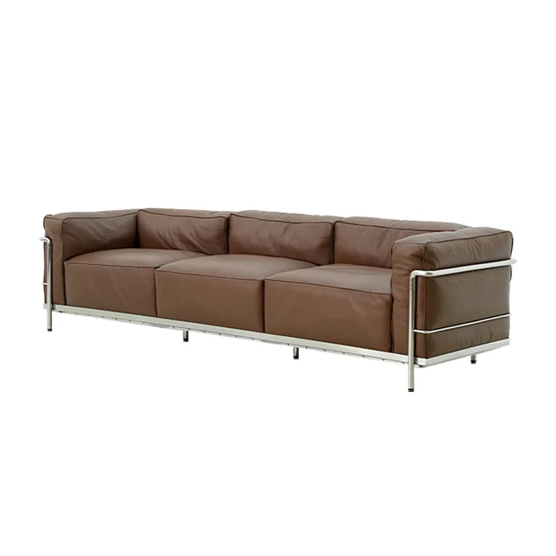 

Designer, medieval oil wax leather sofa LC3 living room straight row small apartment three-person retro sofa