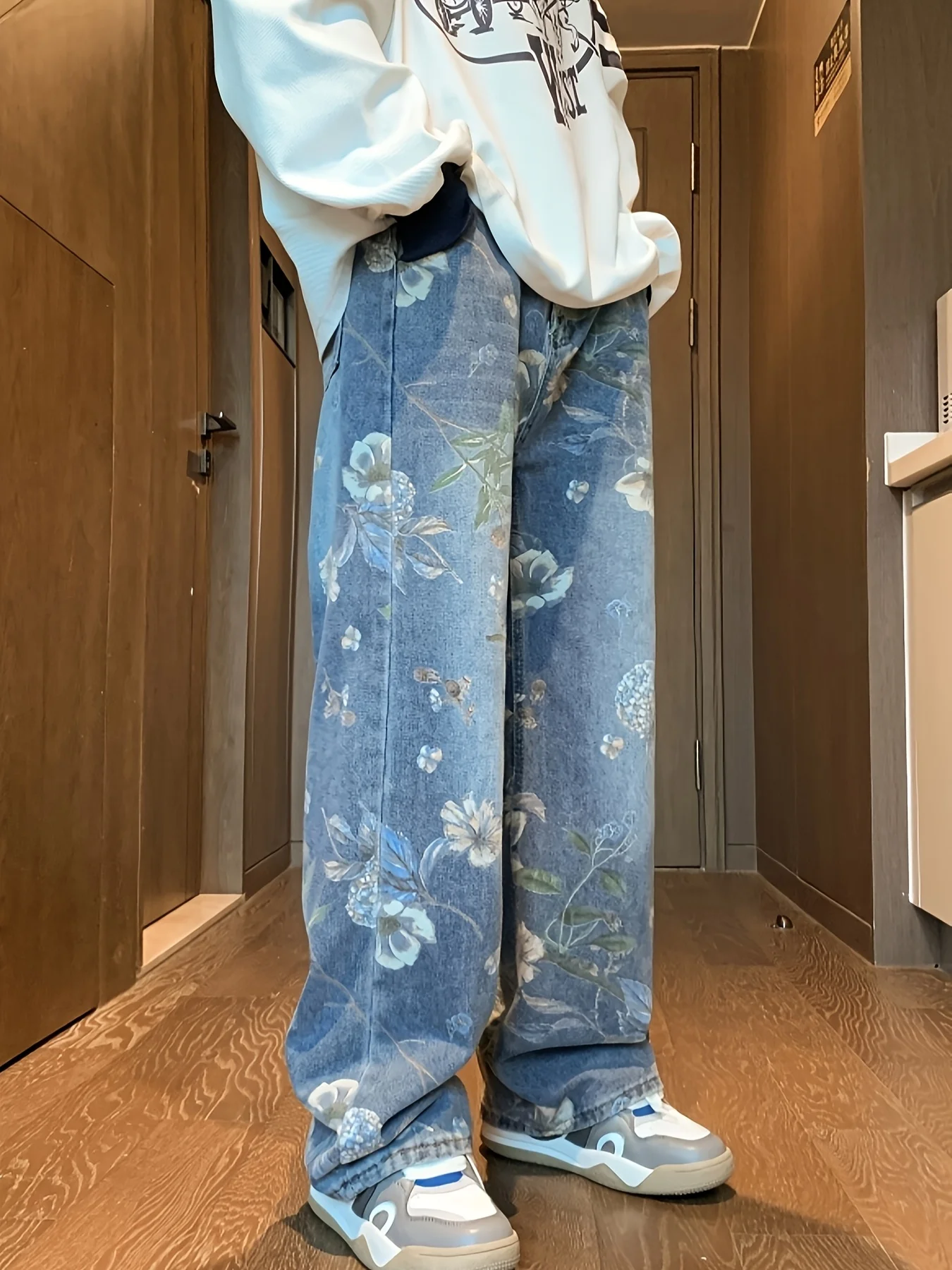 

Высококачественные джинсы с большим цветком, летний тонкий стиль, новинка 2025 года, утягивающие прямые широкие брюки с высокой талией и прямыми штанинами