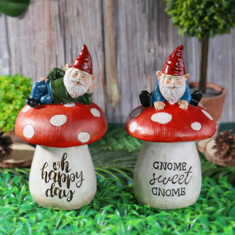 Resin Elf Mushroom Dwarf Sculpture Garden Decorative Country Folk Fairy Party Cartoon Gnome Landscape Home Office Desktop Decor