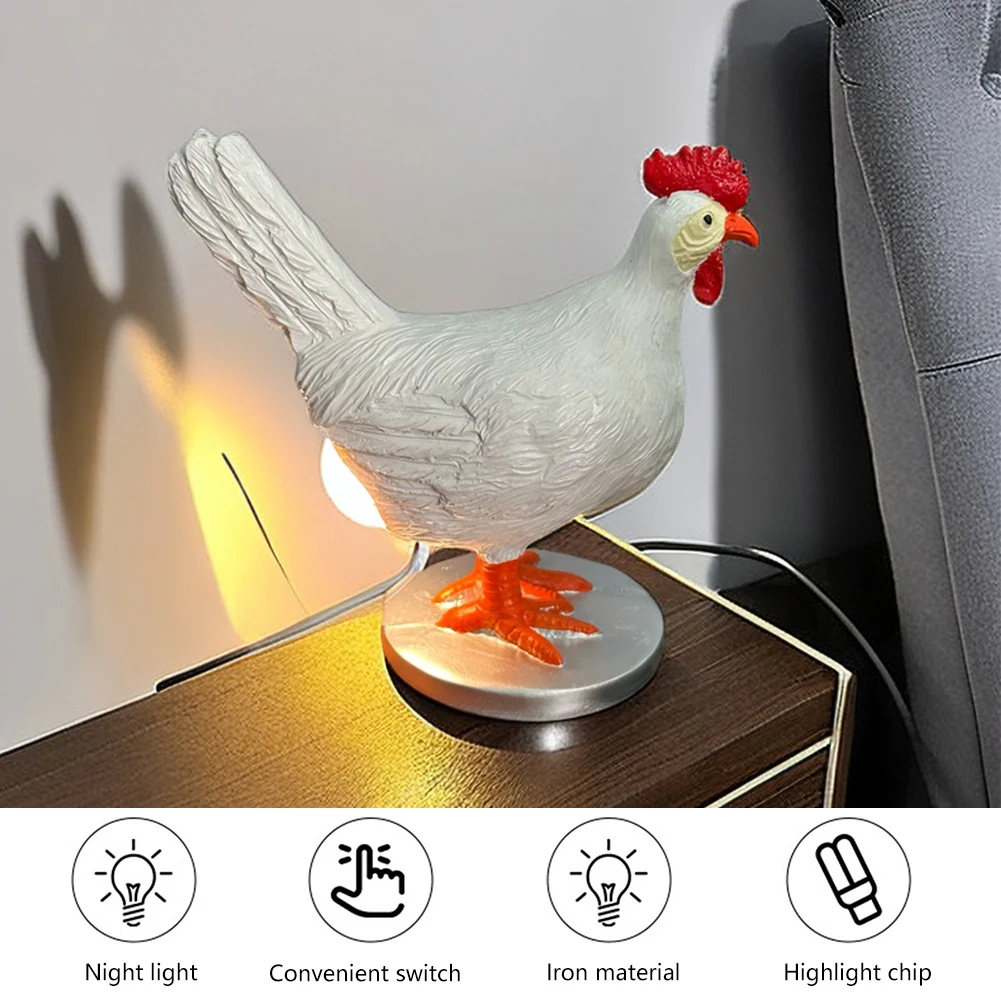 LED Creative Hen Light with Egg in Butt Hen Laying Egg Statue USB Charging Bedside Night Light Realistic for Home Decor