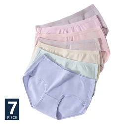 Calcinhas de algodão respirável para mulheres, cuecas femininas sexy macias, lingerie sem costura, cuecas monocromáticas, cuecas bonitas para meninas, 7pcs