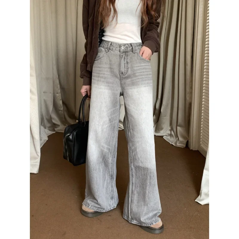 

Wide Leg Denim Pants Women Full Length Jeans Washed Distressed Pockets High Waist Jean Loose Bleached Basics Casual 2025