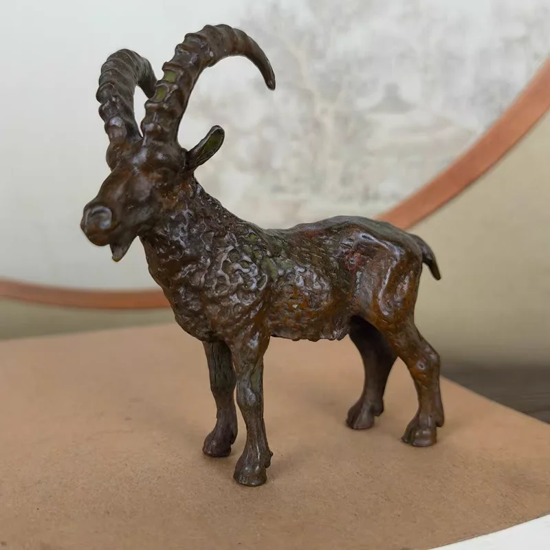 Excellente petite statue de bête porte-bonheur, antilope à longue corne, ornements pour la maison, cadeau, signe du zodiaque, en cuivre
