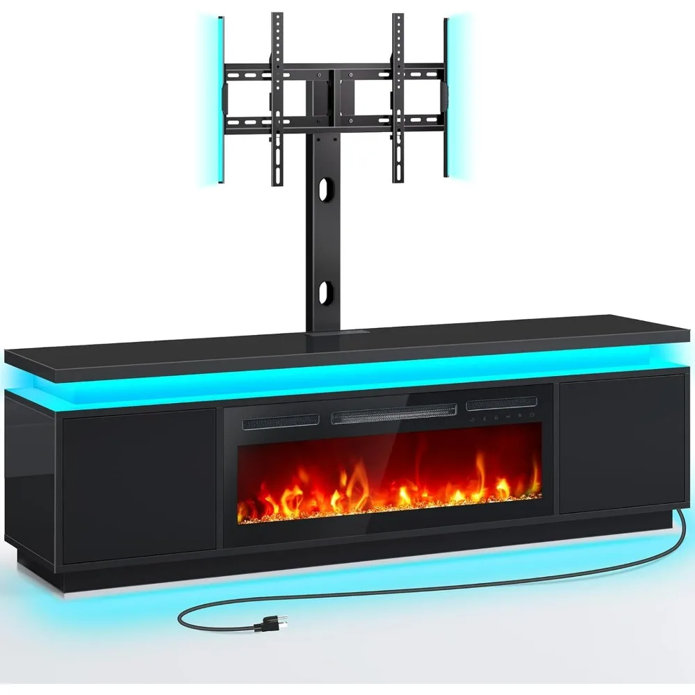 Fireplace TV Stand with Led Lights and Power Outlets,Mount with Electric Fireplace, Black Entertainment Center TV Stand