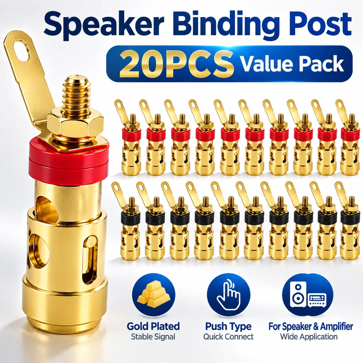 20PCS Gold Plated Push Type Speaker Binding Post Spring Terminal Connector Quick Wire for Amplifier Audio DIY
