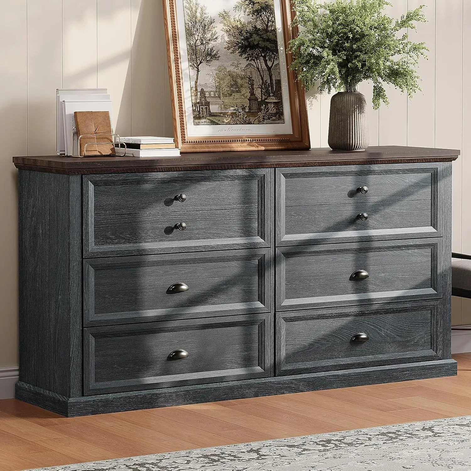 

Amerlife 58 Inch Dresser For Bedroom, Farmhouse 6 Drawer Dresser, Tv Stand For Bedroom, Dressers & Chests Of Drawers, Living