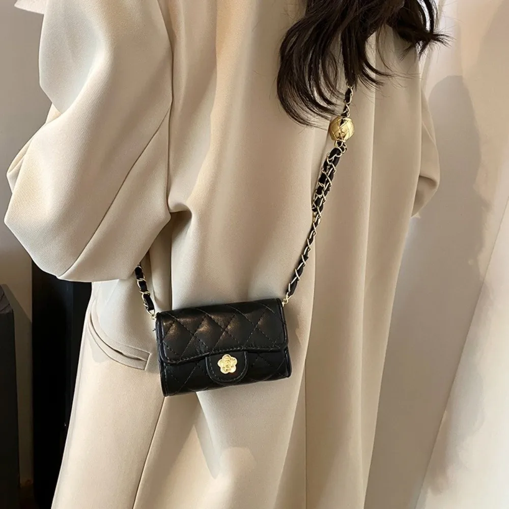 

Portable Mini Shoulder Bag PU Leather Korean Version Crossbody Bag Chain Strap Solid Color Chain Purse Women